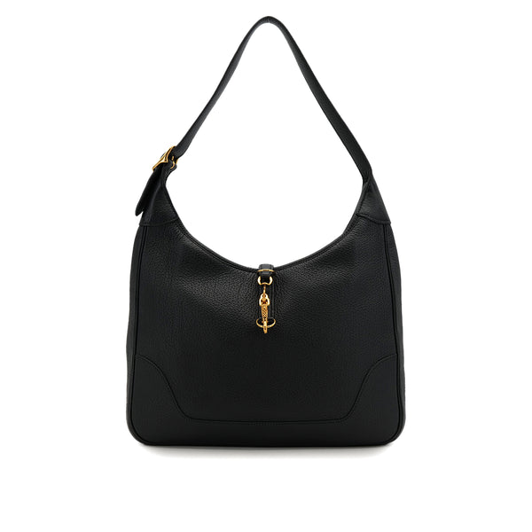 HERMES TRIM 31 BLACK TAURILLON CLEMENCE SHOULDER BAG 1995 CIRCLE Y GOLD HARDWARE 90323081