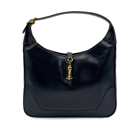 HERMES TRIM 31 BLUE INDIGO BOX CALF SHOULDER BAG 1989 CIRCLE S GOLD HARDWARE 90329196