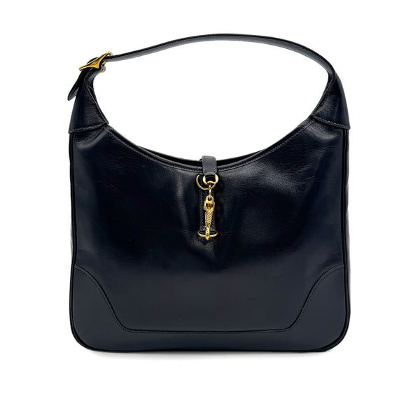 HERMES TRIM 31 BLUE INDIGO BOX CALF SHOULDER BAG 1989 CIRCLE S GOLD HARDWARE 90329196