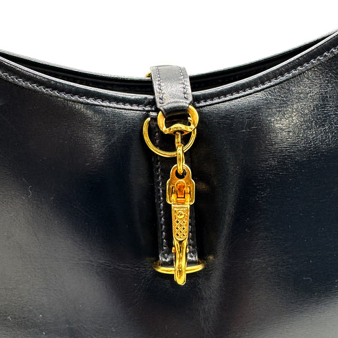 HERMES TRIM 31 BLUE INDIGO BOX CALF SHOULDER BAG 1989 CIRCLE S GOLD HARDWARE 90329196