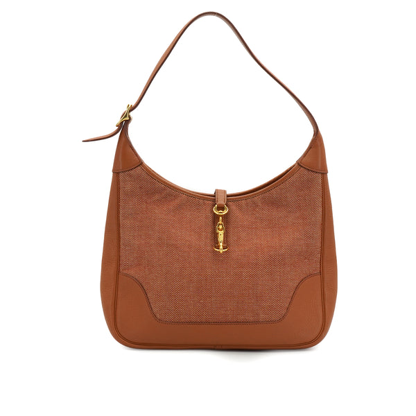 HERMES TRIM 31 BROWN TAURILLON CLEMENCE TOILE H SHOULDER BAG 1997 SQUARE A GOLD HARDWARE 90337285