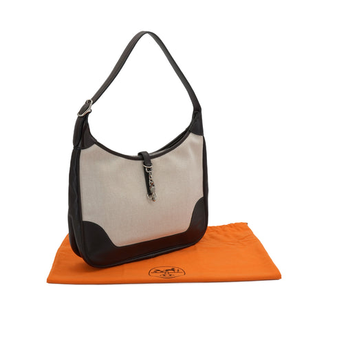 HERMES TRIM 31 CHOCOLATE ECRU TOILE H EVER GRAIN SHOULDER BAG 2001 SQUARE E PALLADIUM HARDWARE 90348421