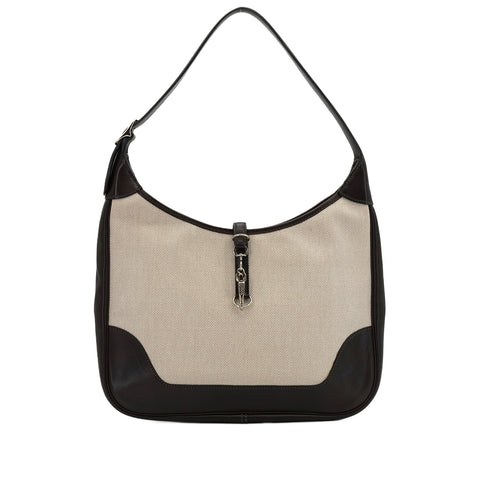 HERMES TRIM 31 CHOCOLATE ECRU TOILE H EVER GRAIN SHOULDER BAG 2001 SQUARE E PALLADIUM HARDWARE 90348421