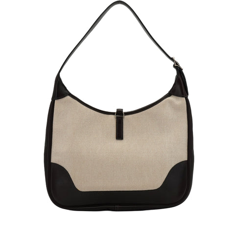 HERMES TRIM 31 CHOCOLATE ECRU TOILE H EVER GRAIN SHOULDER BAG 2001 SQUARE E PALLADIUM HARDWARE 90348421