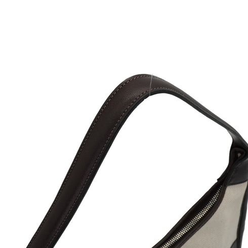 HERMES TRIM 31 CHOCOLATE ECRU TOILE H EVER GRAIN SHOULDER BAG 2001 SQUARE E PALLADIUM HARDWARE 90348421