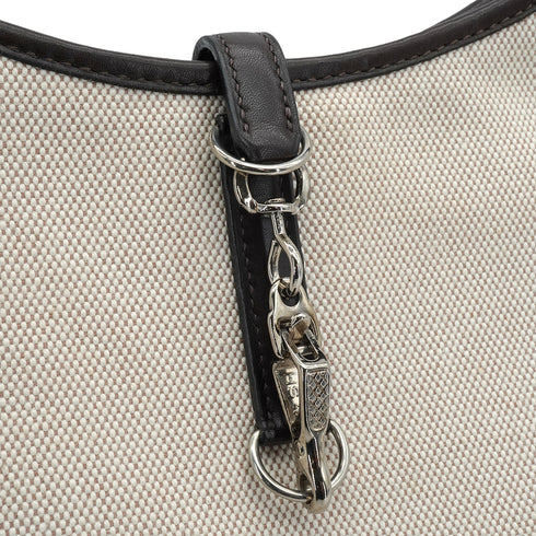 HERMES TRIM 31 CHOCOLATE ECRU TOILE H EVER GRAIN SHOULDER BAG 2001 SQUARE E PALLADIUM HARDWARE 90348421