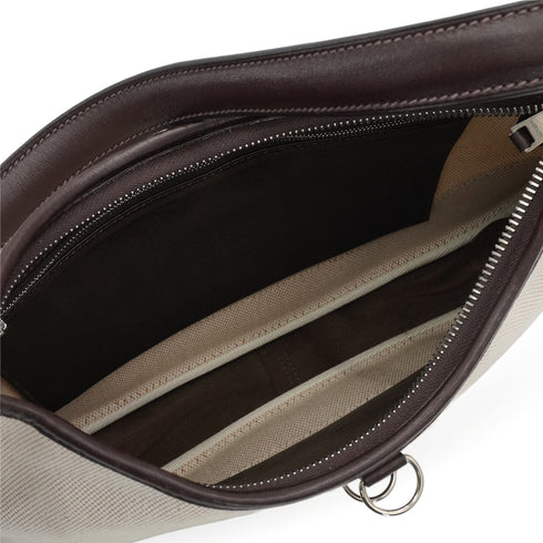 HERMES TRIM 31 CHOCOLATE ECRU TOILE H EVER GRAIN SHOULDER BAG 2001 SQUARE E PALLADIUM HARDWARE 90348421