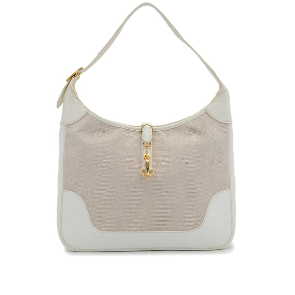 HERMES TRIM 35 WHITE TOILE H TOGO SHOULDER BAG 2005 SQUARE I GOLD HARDWARE 90326783