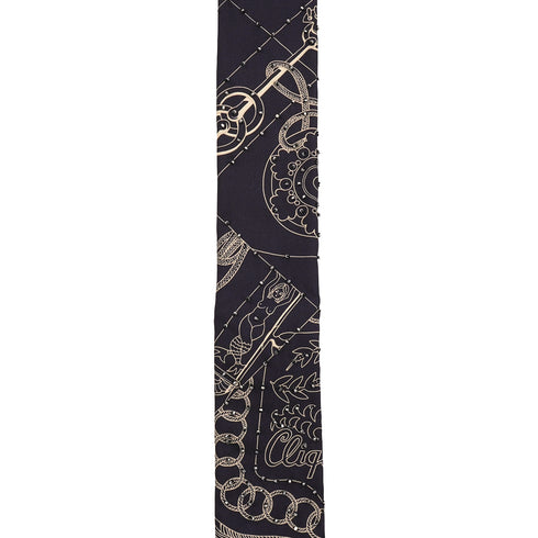 HERMES TWILLY FRINGE LES CLES A POIS BLACK WHITE SILK LEATHER 90345988