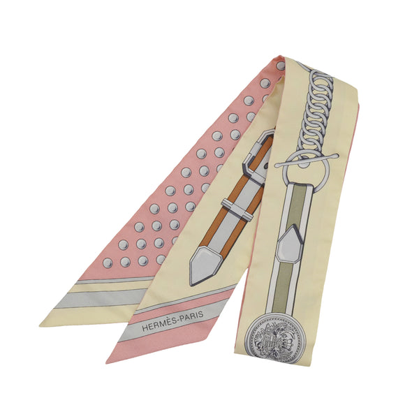 HERMES TWILLY GRAND TRALALA SCARF BEIGE PINK SILK 90335046