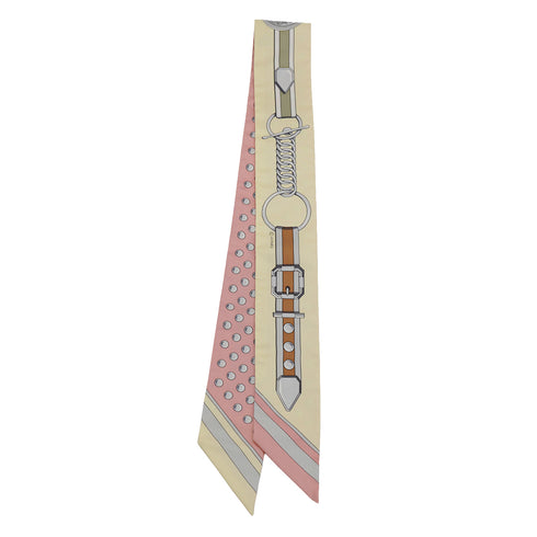 HERMES TWILLY GRAND TRALALA SCARF BEIGE PINK SILK 90335046