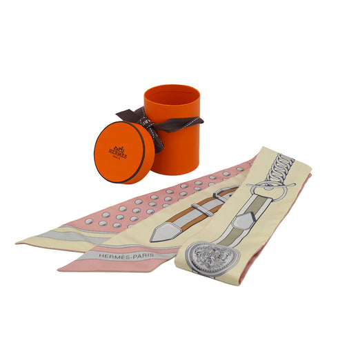 HERMES TWILLY GRAND TRALALA SCARF BEIGE PINK SILK 90335046