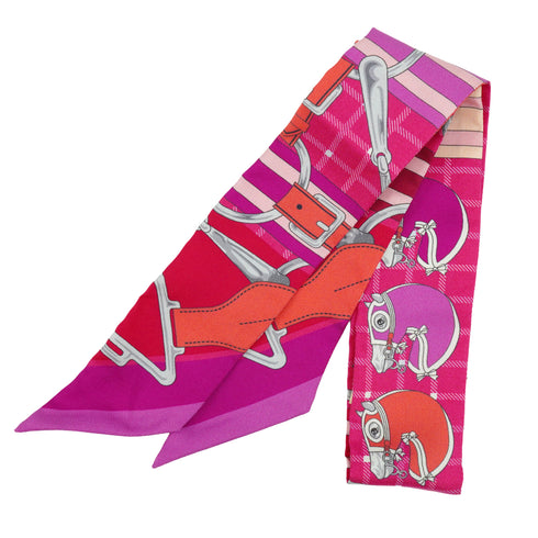 HERMES TWILLY TATERSALE SCARF PINK MULTICOLOR SILK 90345086