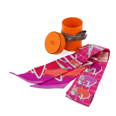 HERMES TWILLY TATERSALE SCARF PINK MULTICOLOR SILK 90345086