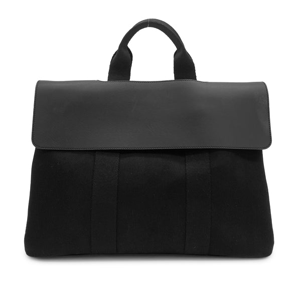 HERMES VALPARAISO MM BLACK TOILE CHEVRONS VEAU SWIFT HAND BAG 90325937