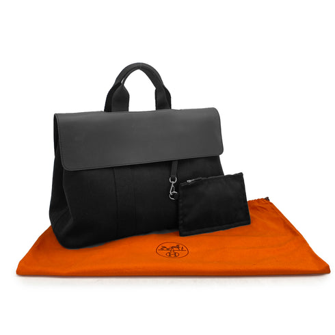 HERMES VALPARAISO MM BLACK TOILE CHEVRONS VEAU SWIFT HAND BAG 90325937