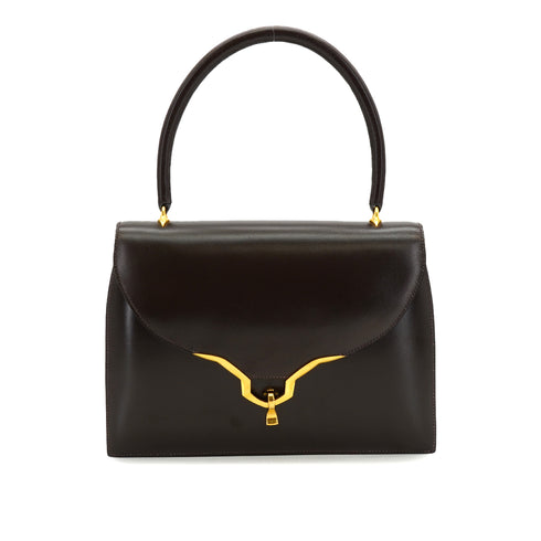 HERMES VASCO CHOCOLAT BOX CALF HAND BAG GOLD HARDWARE 90334864