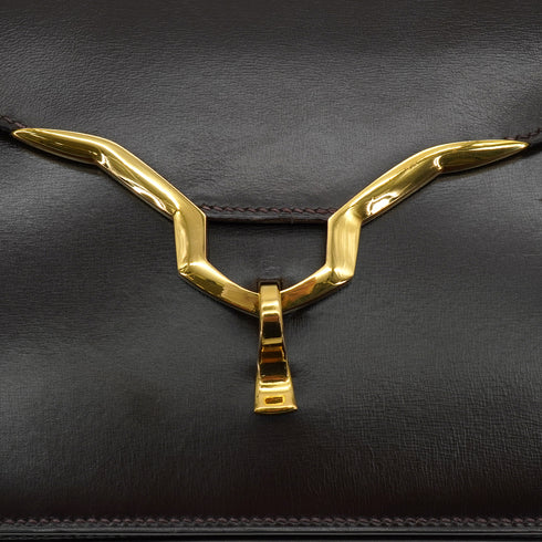 HERMES VASCO CHOCOLAT BOX CALF HAND BAG GOLD HARDWARE 90334864