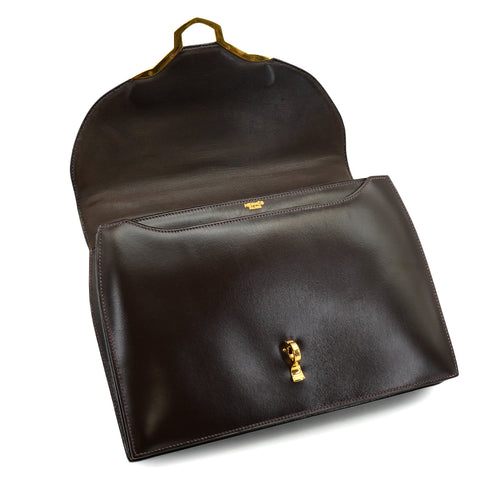 HERMES VASCO CHOCOLAT BOX CALF HAND BAG GOLD HARDWARE 90334864