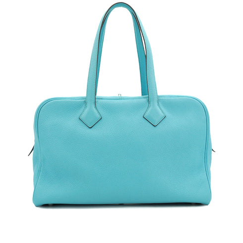 HERMES VICTORIA 2 35 BLUE ATOLL TAURILLON CLEMENCE HAND BAG 2015 T STAMP PALLADIUM HARDWARE 90333175