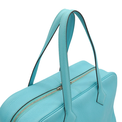 HERMES VICTORIA 2 35 BLUE ATOLL TAURILLON CLEMENCE HAND BAG 2015 T STAMP PALLADIUM HARDWARE 90333175