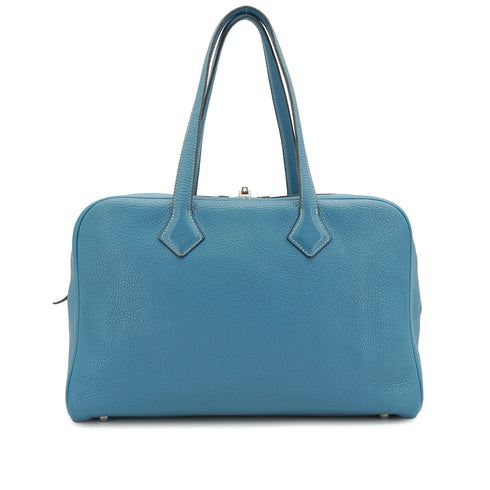 HERMES VICTORIA 2 35 BLUE JEAN TAURILLON CLEMENCE HAND BAG 2015 T STAMP PALLADIUM HARDWARE 90334271