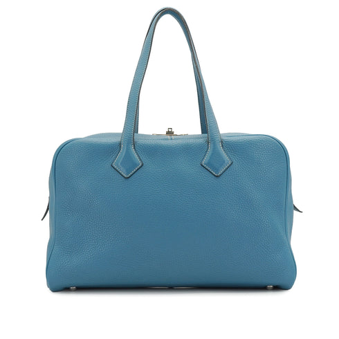 HERMES VICTORIA 2 35 BLUE JEAN TAURILLON CLEMENCE HAND BAG 2015 T STAMP PALLADIUM HARDWARE 90334271
