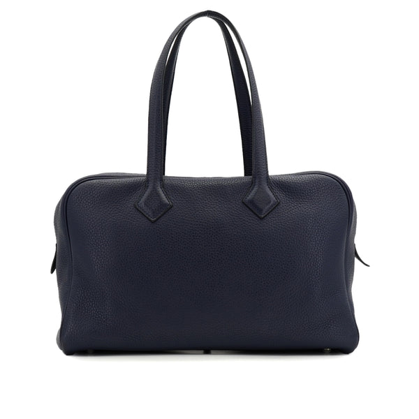 HERMES VICTORIA 2 35 BLUE NUIT TAURILLON CLEMENCE HAND BAG 2016 X STAMP PALLADIUM HARDWARE 90332923