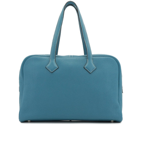 HERMES VICTORIA 35 BLUE JEAN TAURILLON CLEMENCE HAND BAG 2010 SQUARE N PALLADIUM HARDWARE 90335796