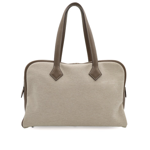 HERMES VICTORIA 35 ETOUPE TOILE H TAURILLON CLEMENCE HAND BAG 2007 SQUARE K PALLADIUM HARDWARE 90335153
