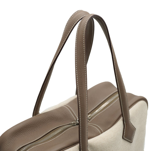HERMES VICTORIA 35 ETOUPE TOILE H TAURILLON CLEMENCE HAND BAG 2007 SQUARE K PALLADIUM HARDWARE 90335153