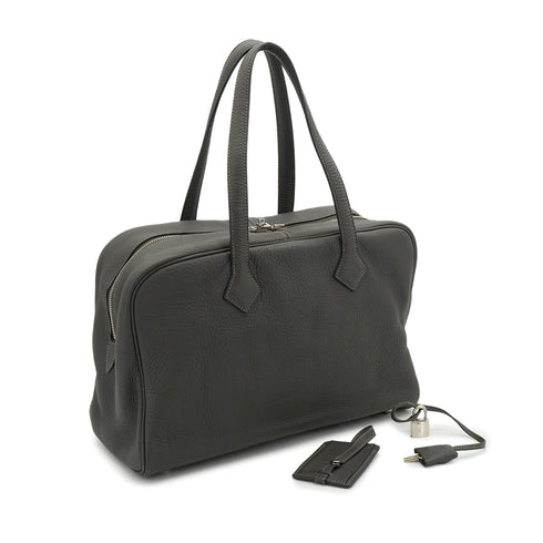 HERMES VICTORIA 35 GRAPHITE TAURILLON CLEMENCE HAND BAG 2008 SQUARE L PALLADIUM HARDWARE 90335140