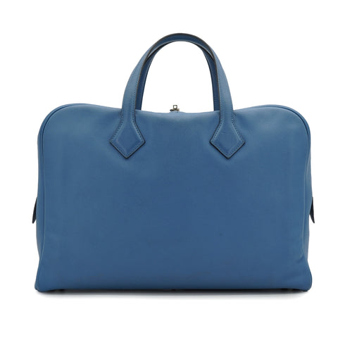 HERMES VICTORIA 40 BLEU AZUR EVERGRAIN HAND BAG 2018 C STAMP PALLADIUM HARDWARE 90334496