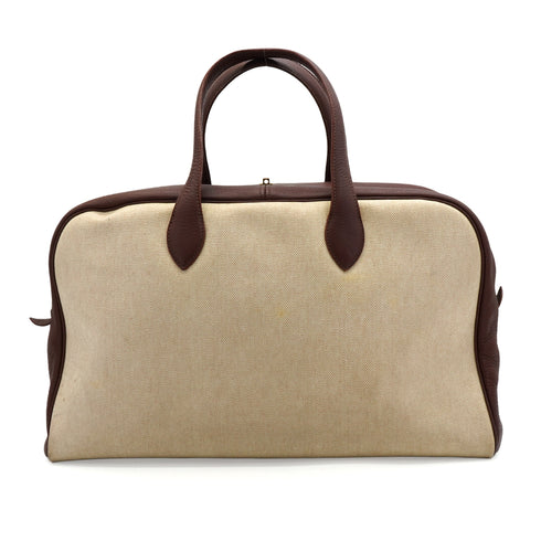 HERMES VICTORIA 43 TERRE TOILE H TAURILLON CLEMENCE HAND BAG GOLD HARDWARE 90347823