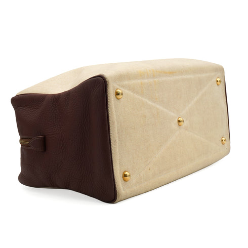 HERMES VICTORIA 43 TERRE TOILE H TAURILLON CLEMENCE HAND BAG GOLD HARDWARE 90347823