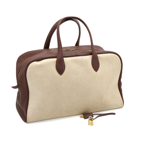 HERMES VICTORIA 43 TERRE TOILE H TAURILLON CLEMENCE HAND BAG GOLD HARDWARE 90347823