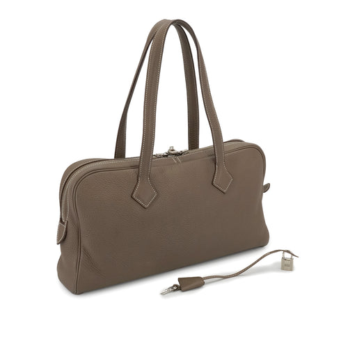 HERMES VICTORIA ELAN 38 ETOUPE TAURILLON CLEMENCE HAND BAG 2012 SQUARE P PALLADIUM HARDWARE 90339159