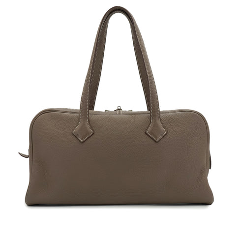 HERMES VICTORIA ELAN 38 ETOUPE TAURILLON CLEMENCE HAND BAG 2012 SQUARE P PALLADIUM HARDWARE 90339159