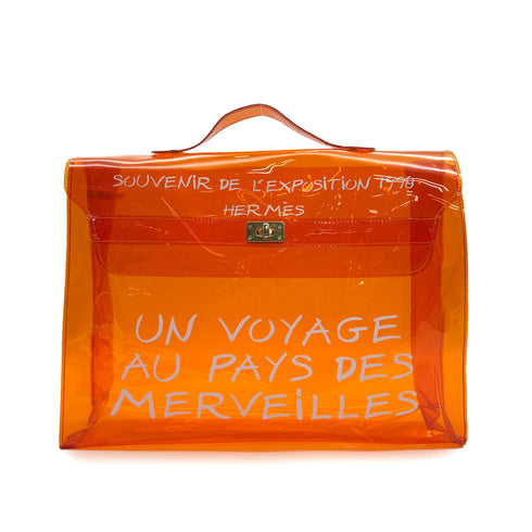 HERMES VINYL KELLY SOUVENIRDEL' EXPOSITION 1998 ORANGE VINYL HAND BAG 90319135