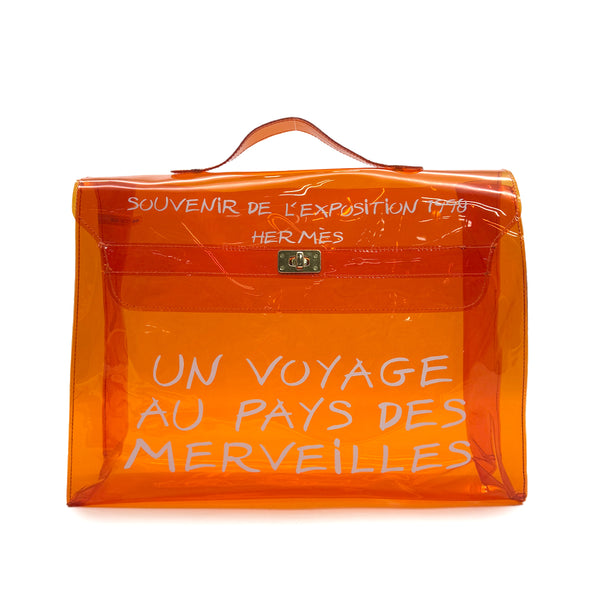 HERMES VINYL KELLY SOUVENIRDEL' EXPOSITION 1998 ORANGE VINYL HAND BAG 90319135