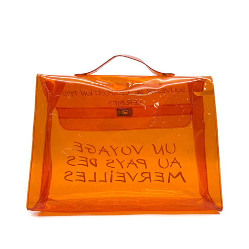 HERMES VINYL KELLY SOUVENIRDEL' EXPOSITION 1998 ORANGE VINYL HAND BAG 90319135
