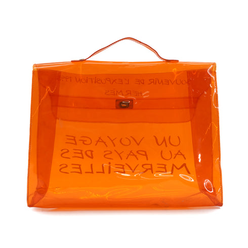 HERMES VINYL KELLY SOUVENIRDEL' EXPOSITION 1998 ORANGE VINYL HAND BAG 90331838