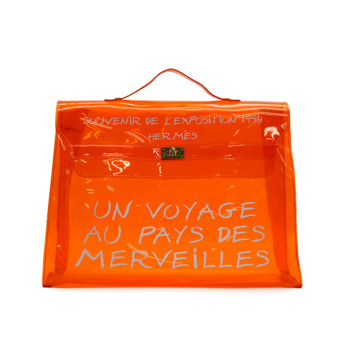 HERMES VINYL KELLY SOUVENIRDEL' EXPOSITION 1998 ORANGE VINYL HAND BAG 90335749