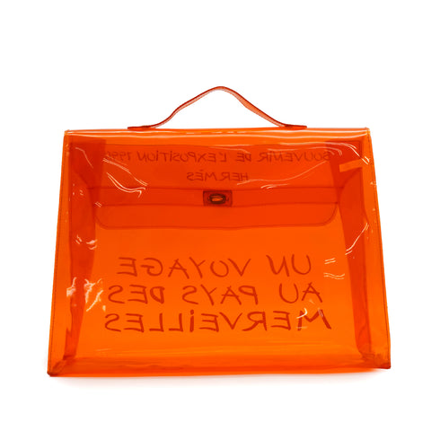 HERMES VINYL KELLY SOUVENIRDEL' EXPOSITION 1998 ORANGE VINYL HAND BAG 90335749