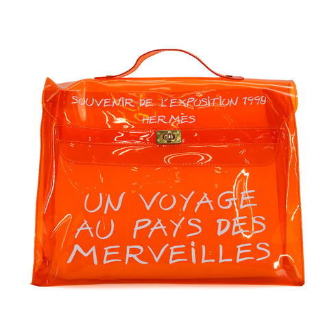 HERMES VINYL KELLY SOUVENIRDEL' EXPOSITION 1998 ORANGE VINYL HAND BAG 90340380