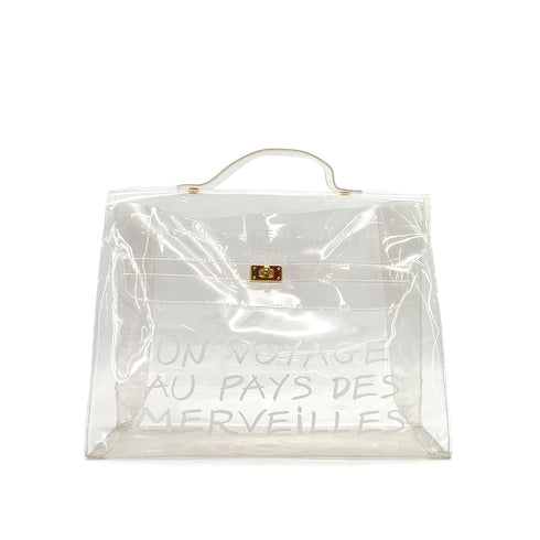 HERMES VINYL KELLY SOUVENIR DE L' EXPOSITION 1997 CLEAR HAND BAG GOLD HARDWARE 90318291