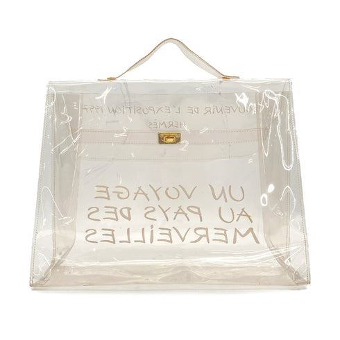 HERMES VINYL KELLY SOUVENIR DE L' EXPOSITION 1997 CLEAR HAND BAG GOLD HARDWARE 90321764