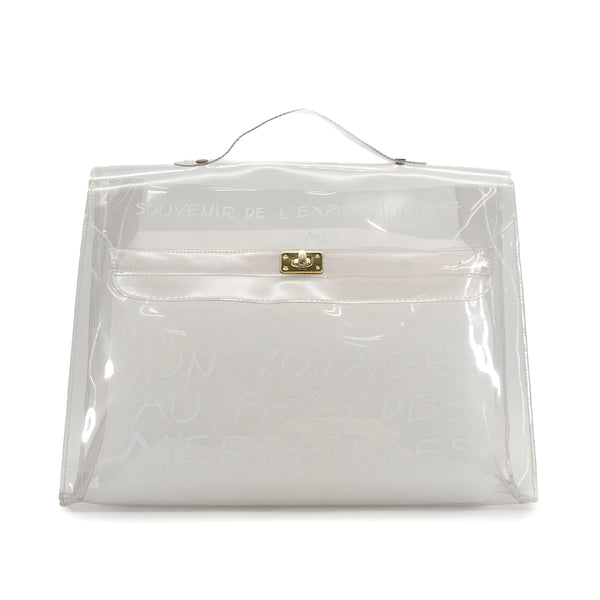 HERMES VINYL KELLY SOUVENIR DE L' EXPOSITION 1997 CLEAR HAND BAG GOLD HARDWARE 90326649