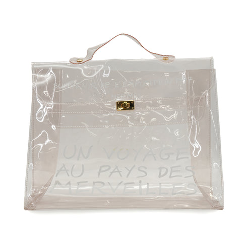 HERMES VINYL KELLY SOUVENIR DE L' EXPOSITION 1997 CLEAR HAND BAG GOLD HARDWARE 90331839