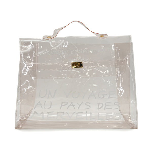 HERMES VINYL KELLY SOUVENIR DE L' EXPOSITION 1997 CLEAR HAND BAG GOLD HARDWARE 90331839